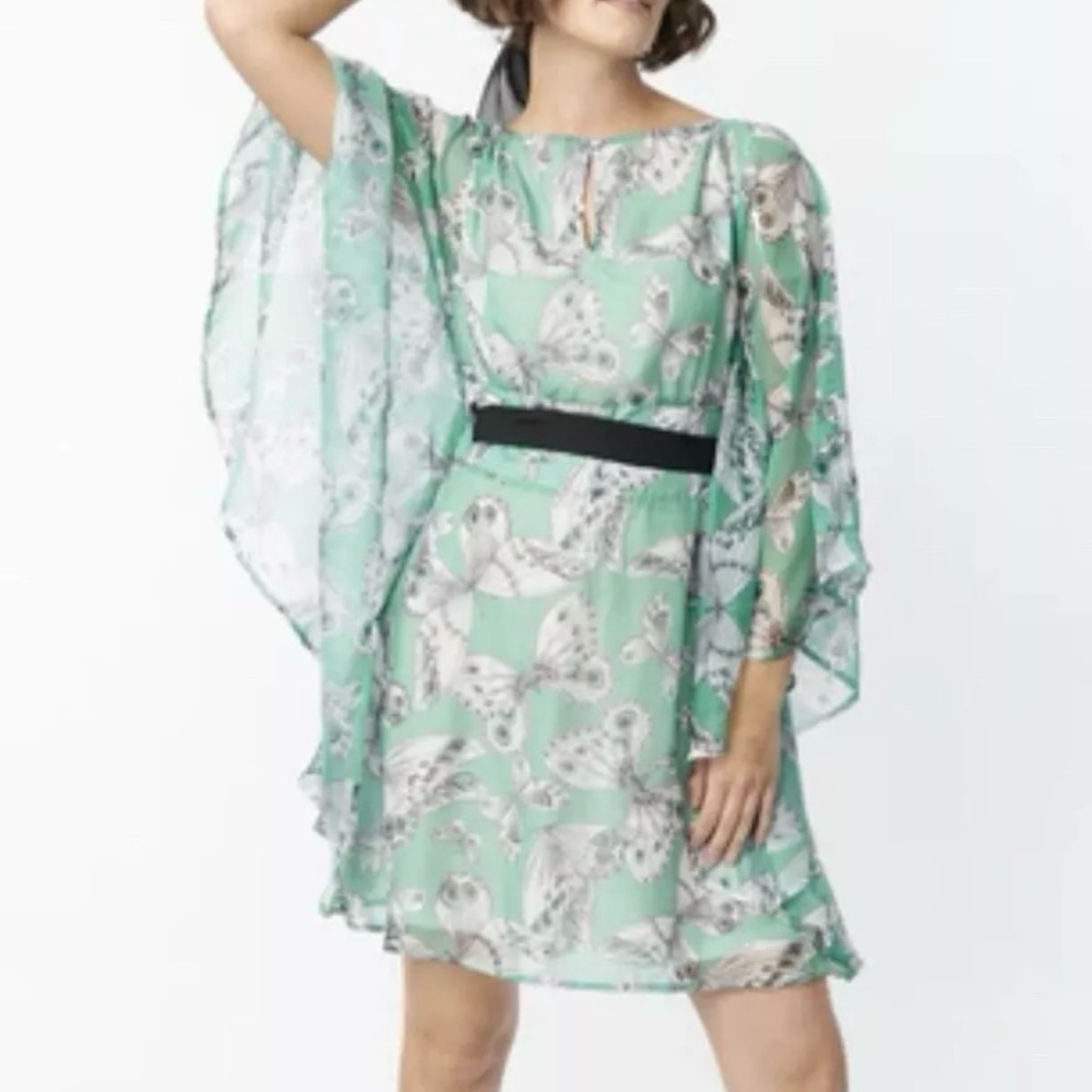 Smak Parlour Womens 2X Dress Moth Print Caftan Style Mini Flowy Lightweight NWT